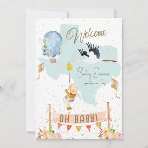 Texas Baby Birth Announcement Balloons Flowers Inbjudningar