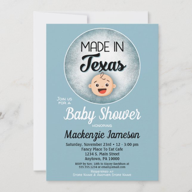 Texas Baby Shower Funny Blue Boys-inbjudan Inbjudningar (Framsida)