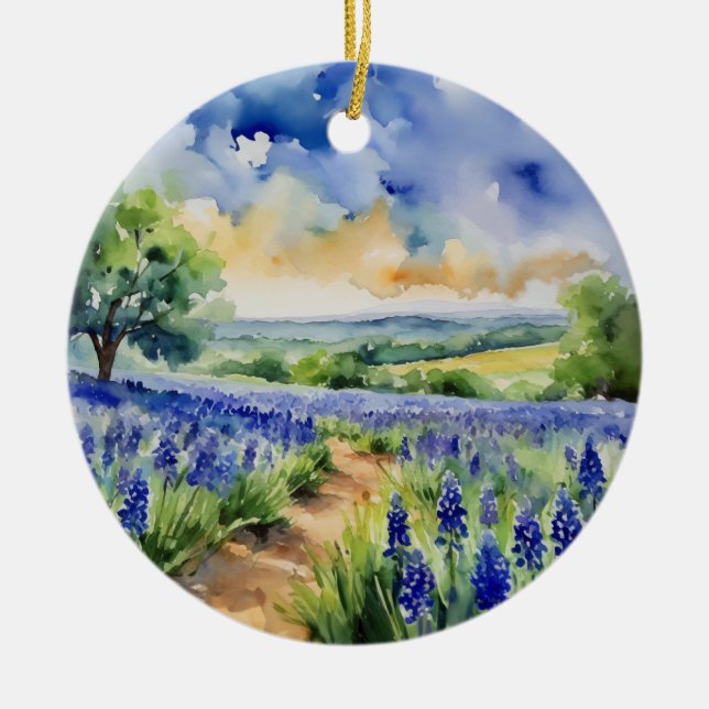 Texas Backe Land Blue Bonnet Julgransprydnad Keramik (Framsidan)