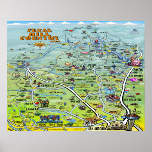 Texas Backe Land Tecknad Karta Poster