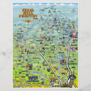 Texas Backe Land Tecknad Karta Reklamblad