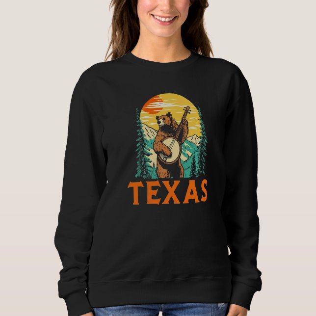 Texas Banjo Picking Bear Outdoor & Music T Shirt (Framsida)