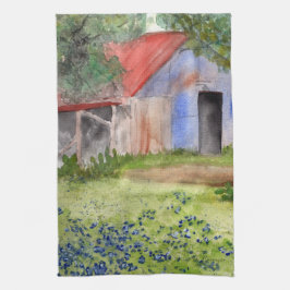 Texas Barn Watercolor Painting Kitchen Towel Kökshandduk