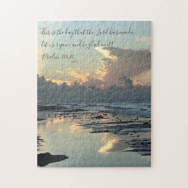 Texas Beach Sunrise, Verse från Psalm 118:24 Pussel (Vertikal)