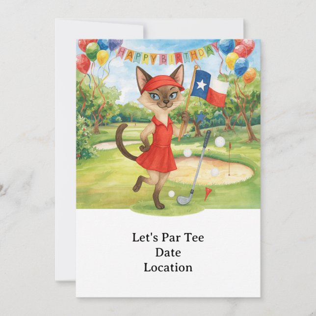 Texas Birthday Théed for GOLFER Cat Lovers Inbjudningar (Framsida)