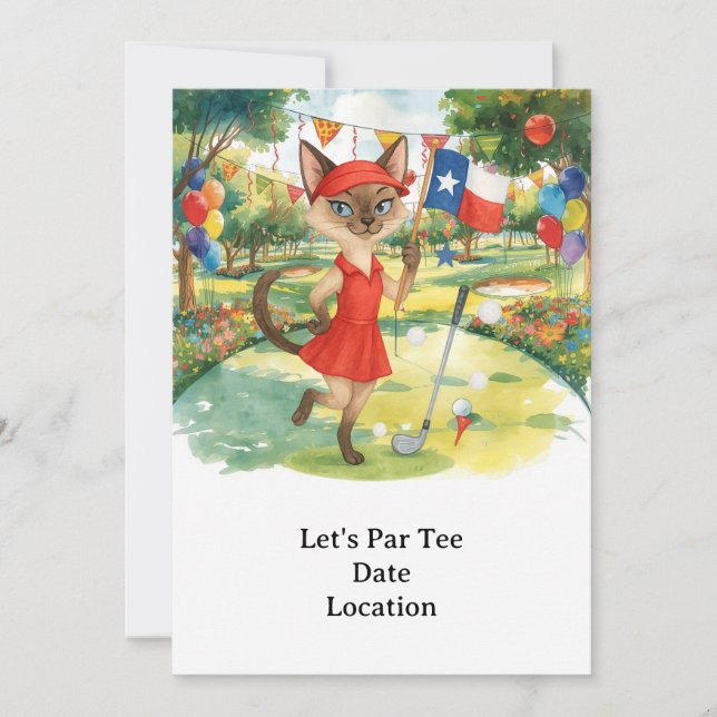 Texas Birthday Théed for GOLFER Cat Lovers Inbjudningar (Framsida)