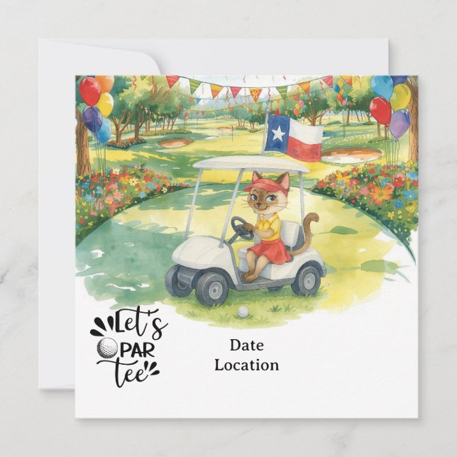 Texas Birthday Théed for GOLFER Cat Lovers Inbjudningar (Framsida)