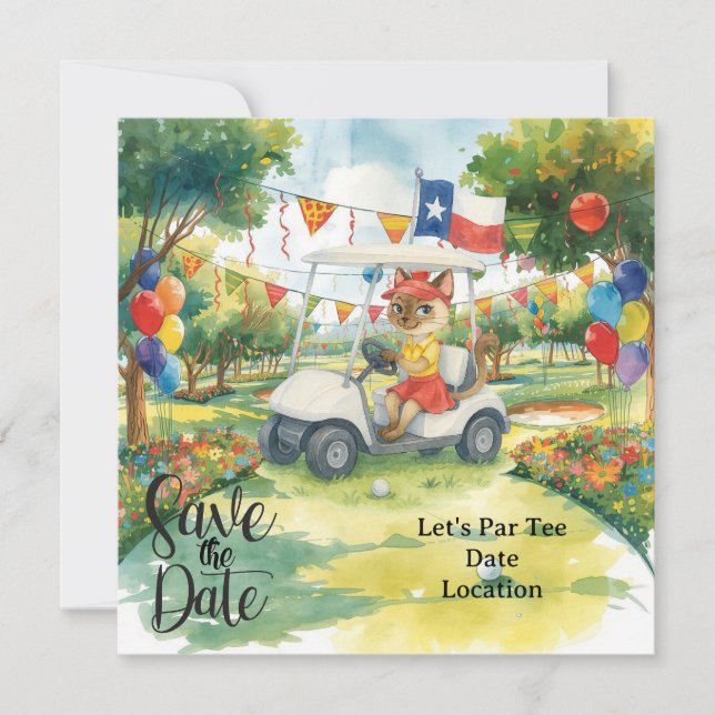 Texas Birthday Théed for GOLFER Cat Lovers Spara Datumet (Framsida)