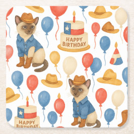 Texas Birthday Themed for Cat Lovers  Underlägg Papper Kvadrat