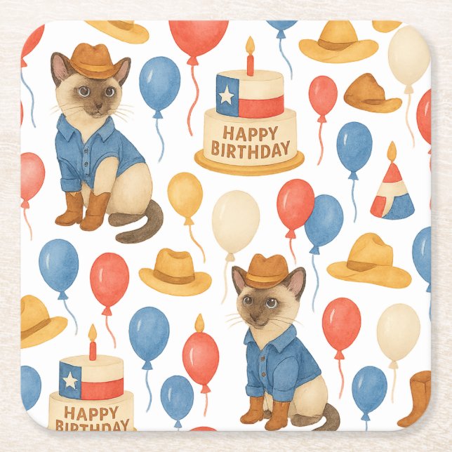 Texas Birthday Themed for Cat Lovers  Underlägg Papper Kvadrat (Framsidan)