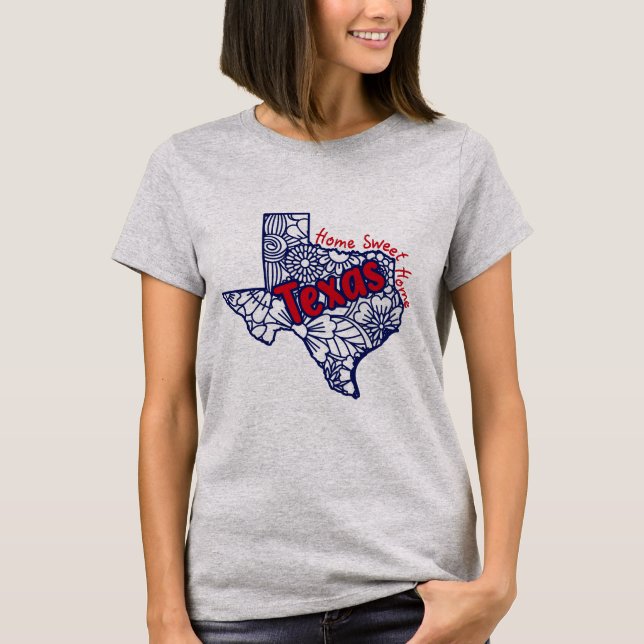 Texas Blommigt Doodles T Shirt (Framsida)