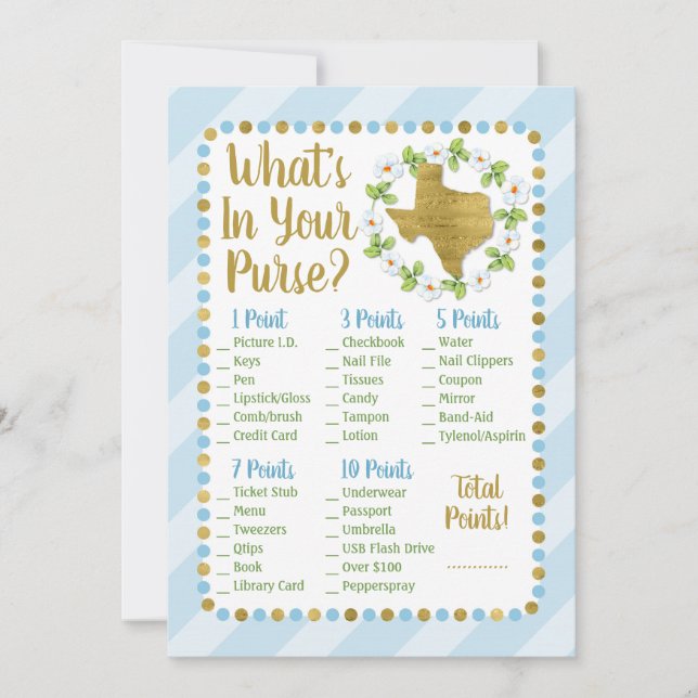 Texas Blue Guld What's in your Purse Shower Game (Framsida)