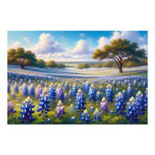 Texas Bluebonnet Ängslandskap Fototryck