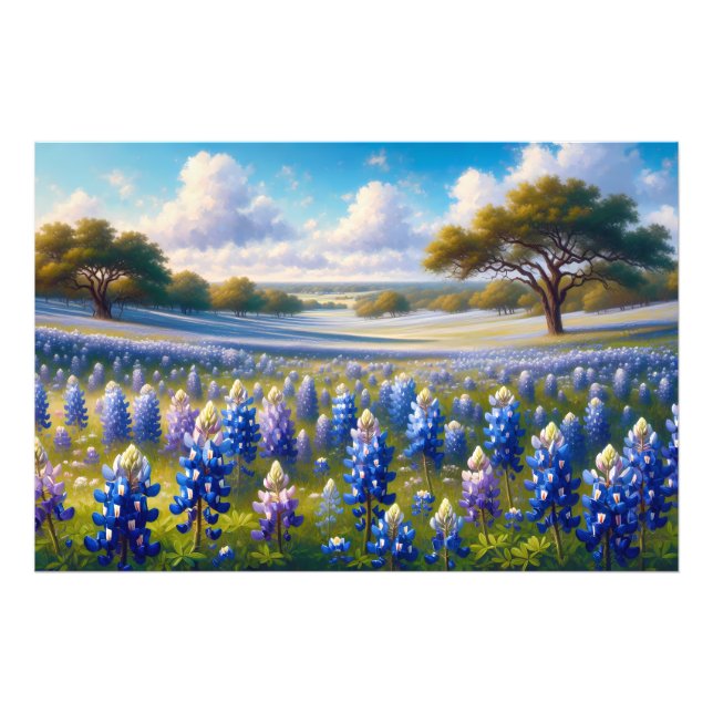 Texas Bluebonnet Ängslandskap Fototryck (Framsidan)