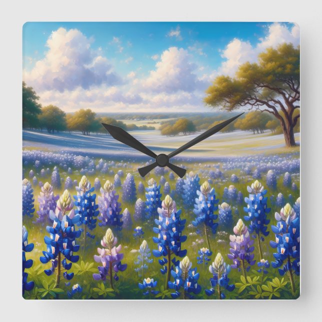 Texas Bluebonnet Ängslandskap Fyrkantig Klocka (Framsida)