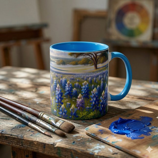 Texas Bluebonnet Ängslandskap Mugg (Texas Bluebonnet Meadow Landscape Mug)