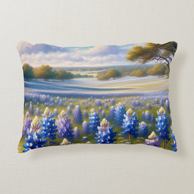 Texas Bluebonnet Ängslandskap Prydnadskudde (Framsidan)