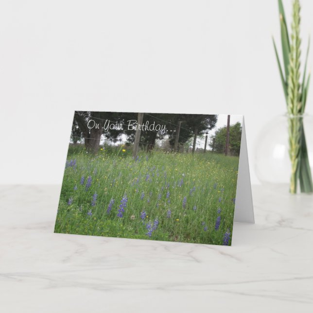 Texas Bluebonnet Birthday Card Kort (Framsida)