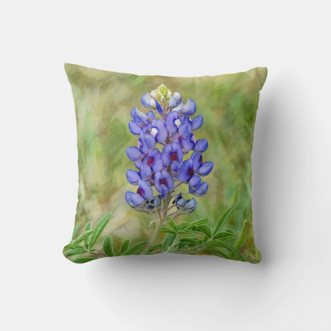 Texas Bluebonnet Flower Blue Grönt Art Pillow Kudde (Framsida)