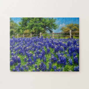 Texas Bluebonnet Flowers Land Fence Art Puzzle Pussel