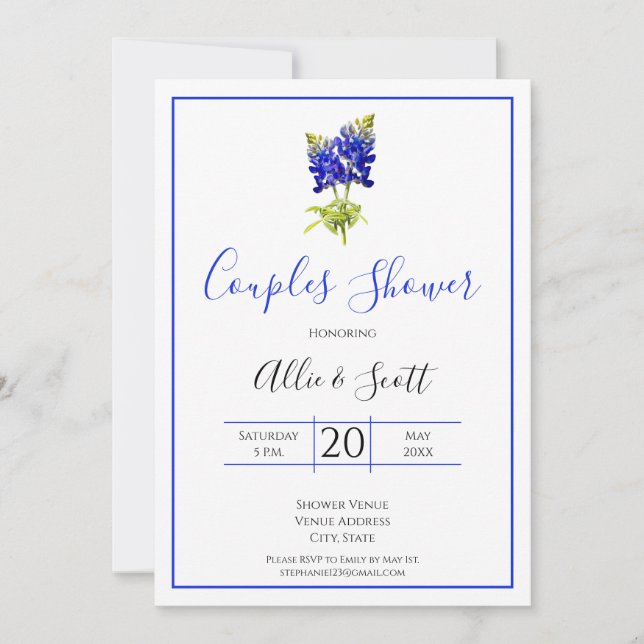 Texas Bluebonnet Flowers, Modern Bröllop, Par Inbjudningar (Framsida)