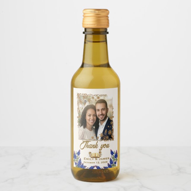 Texas Bluebonnet Foto Bröllopspresent Vin Etikett (Framsida)