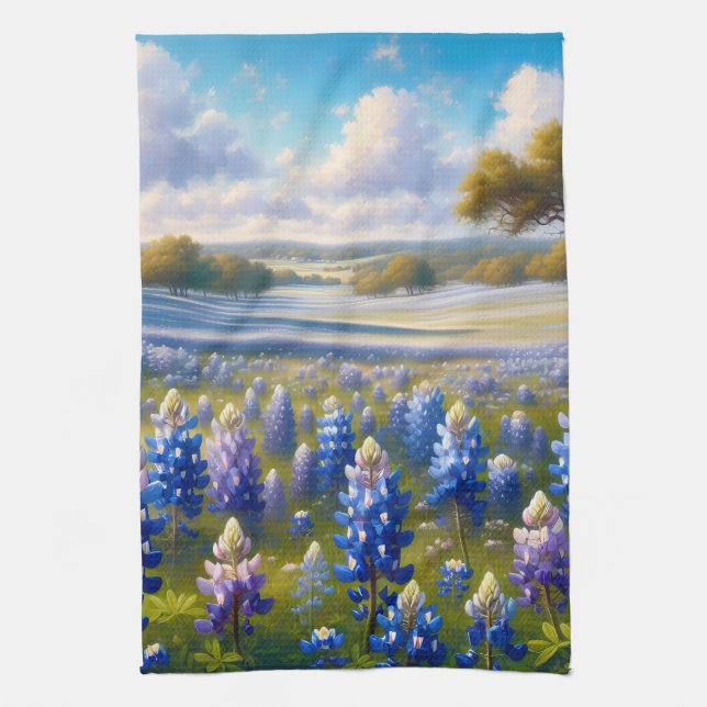 Texas Bluebonnet Meadow Landscape Kökshandduk (Vertikal)