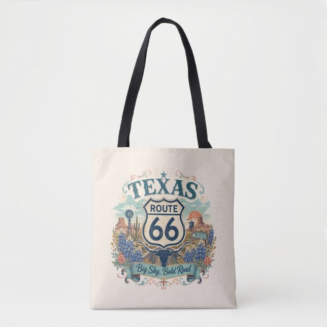 Texas Bluebonnet Route 66 Boho Roadtrip Stämning   Tygkasse (Framsida)