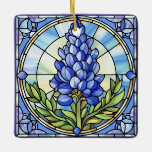 Texas Bluebonnet Stached Glass Design Julgransprydnad Keramik