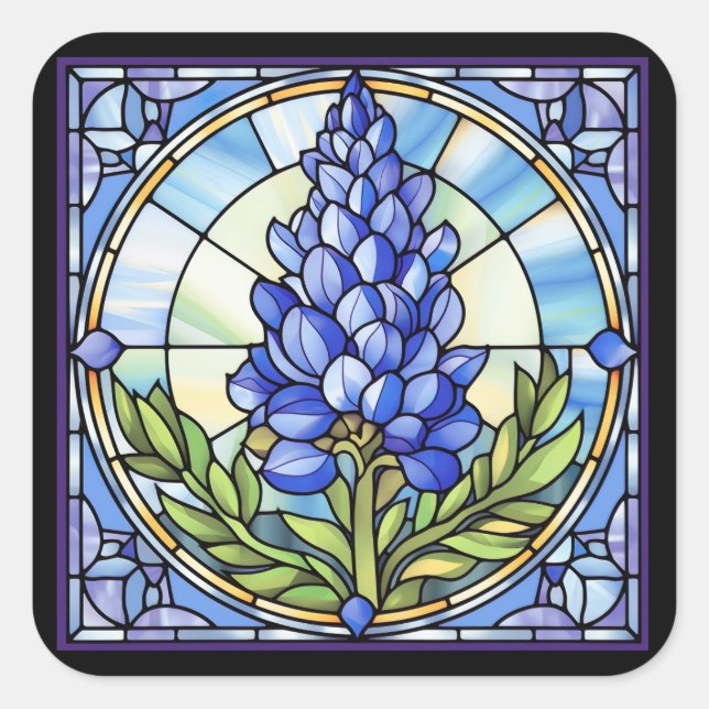 Texas Bluebonnet Stached Glass Fyrkantigt Klistermärke (Framsida)