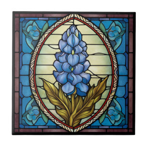 Texas Bluebonnet Stached Glass Kakelplatta