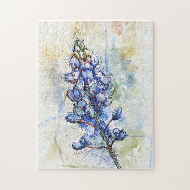 Texas Bluebonnet Watercolor Flower Puzzle Pussel (Vertikal)