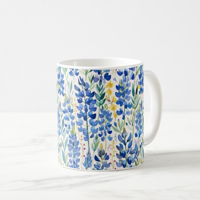 Texas Bluebonnet Wildblomma Mönster Kaffemugg (Framsida höger)