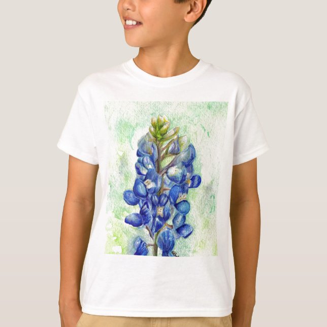 Texas Bluebonnet Wildblomma Teckning T Shirt (Framsida)