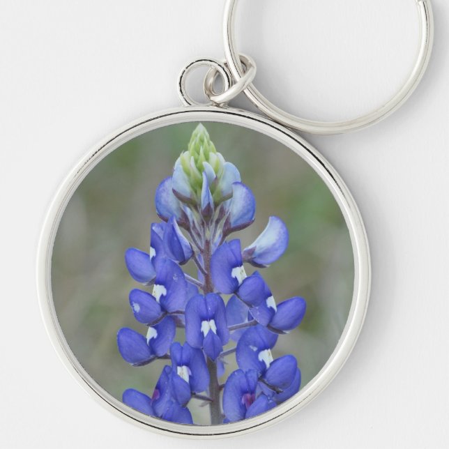 Texas Bluebonnetnyckelring Rund Silverfärgad Nyckelring (Framsidan)