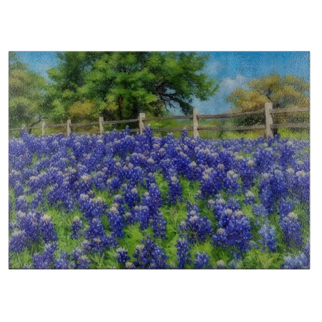 Texas Bluebonnets Blå Blommor Konst Glas (Framsidan)