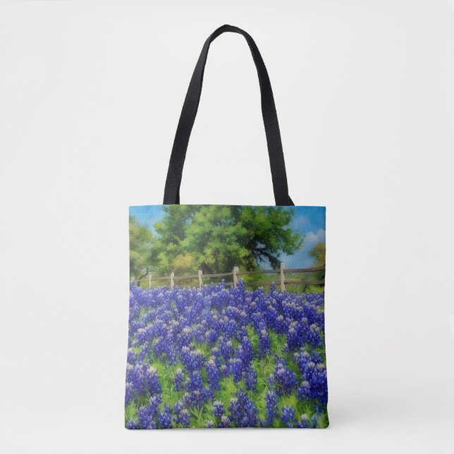 Texas Bluebonnets Blåa blommor Backe Land Tote Tygkasse (Framsida)