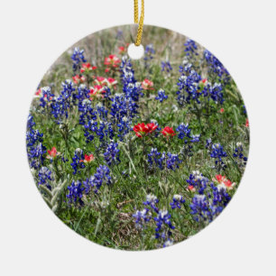 Texas Bluebonnets & indiska Paintbrushvildblommar Julgransprydnad Keramik