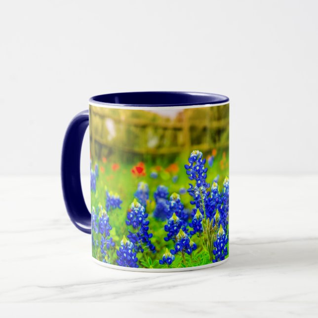 Texas Bluebonnets Land-stängslet Modern liggande Mugg (Framsida vänster)
