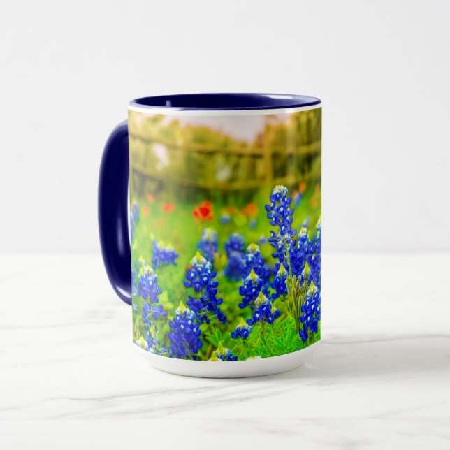 Texas Bluebonnets Land-stängslet Modern liggande Mugg (Framsida vänster)