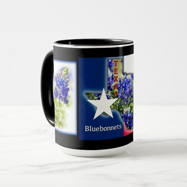 Texas Bluebonnets och statens färger med svart, Mu Mugg (Framsida vänster)