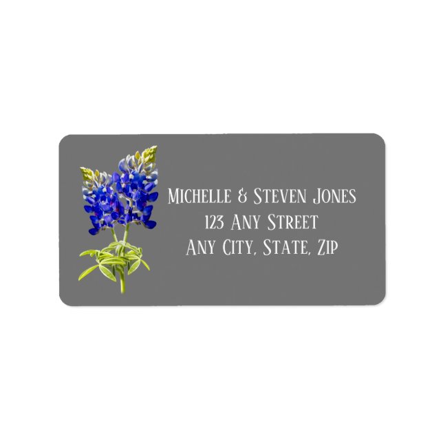 Texas Bluebonnets on Mörk Grått, Vår bröllop Adressetikett (Framsidan)