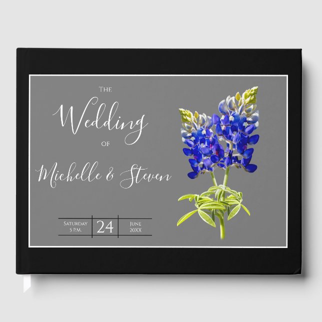 Texas Bluebonnets on Mörk Grått, Vår bröllop Gästböcker (Framsida)