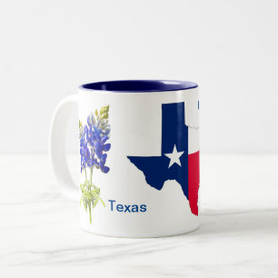 Texas Bluebonnets on white Two Tone Coffee Mugg