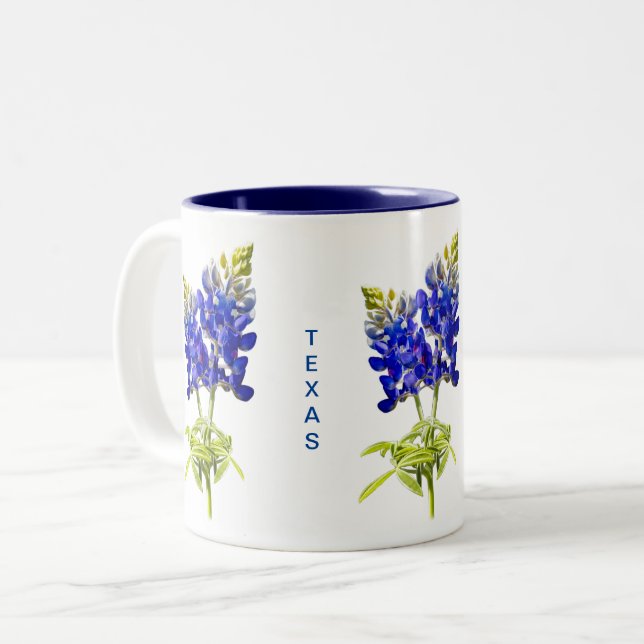 Texas Bluebonnets på vit tvåtons kaffemugg (Framsida vänster)