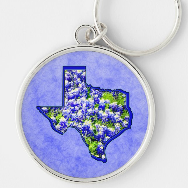 TEXAS BLUEBONNETS RUND SILVERFÄRGAD NYCKELRING (Framsidan)