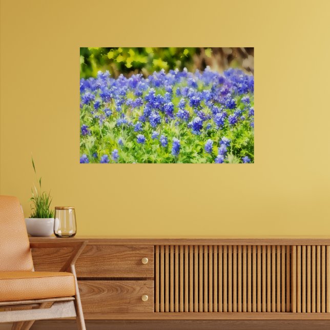 Texas Bluebonnets Vattenfärg Stil Konsttryck Poster (Vardagsrum 2)