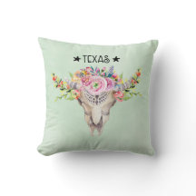 Texas Boho Cow Skull med Flowers Chic Trendig