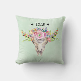 Texas Boho Cow Skull med Flowers Chic Trendig Kudde