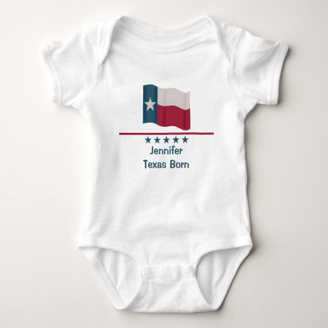Texas Born Long Star Flagga Namn Personlig Baby T Shirt (Framsida)